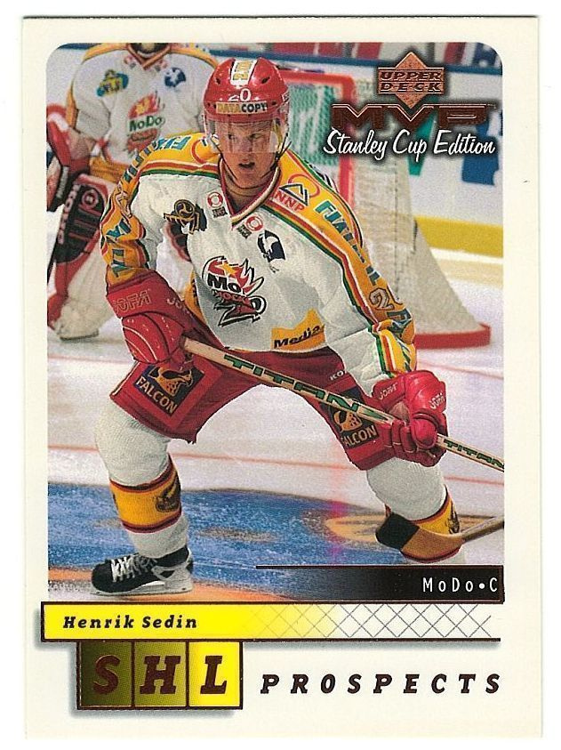 99-00 UD Deck MVP SCE #218 Henrik Sedin Sedin SHL Prospects