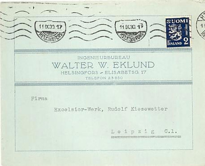 M30 1930 2 mk sininen kirje Saksaan