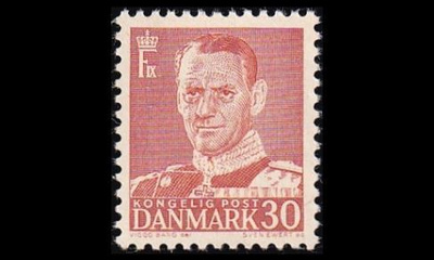 Tanska 334_IVb ** Frederik IX 30 öre ruskeanpunainen (1952)