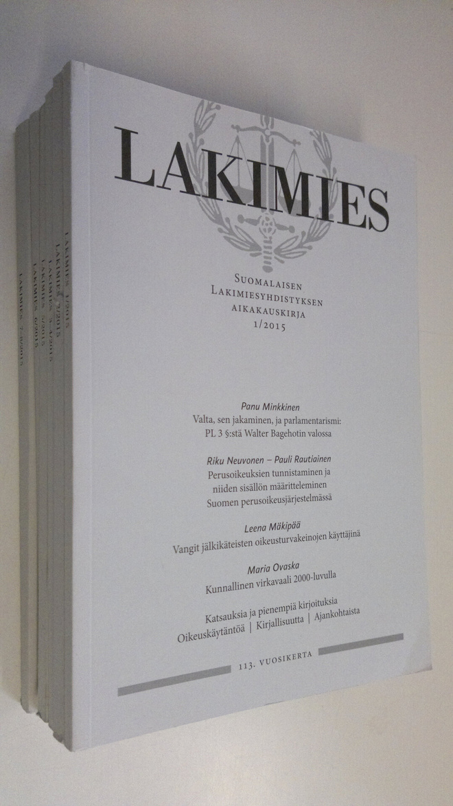 Lakimies vuosikerta 2015 (6 lehteä) : Suomalaisen lakimie...