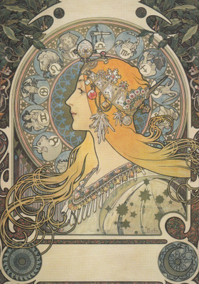 Alphonse Mucha: Horoskooppimerkit, kullankeltaiset hiukset
