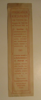 POHJALAISEN KIRJAPAINO PERUSTETTU 1892 VAASA (AB1)