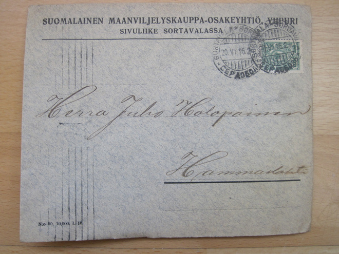 VANHA Firmakuori Viipuri Sortavala Maanviljelyskauppa Oy1916