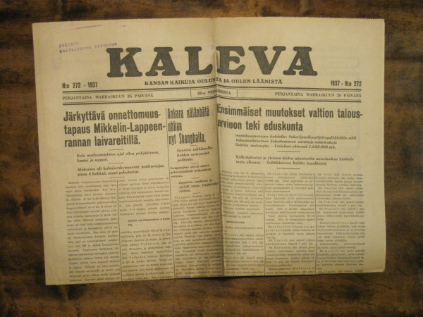 Sanomalehti: Kaleva 26.11.1937