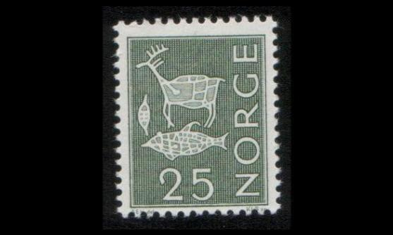 Norja 491 ** Kalliomaalaus 25 öre (1963)