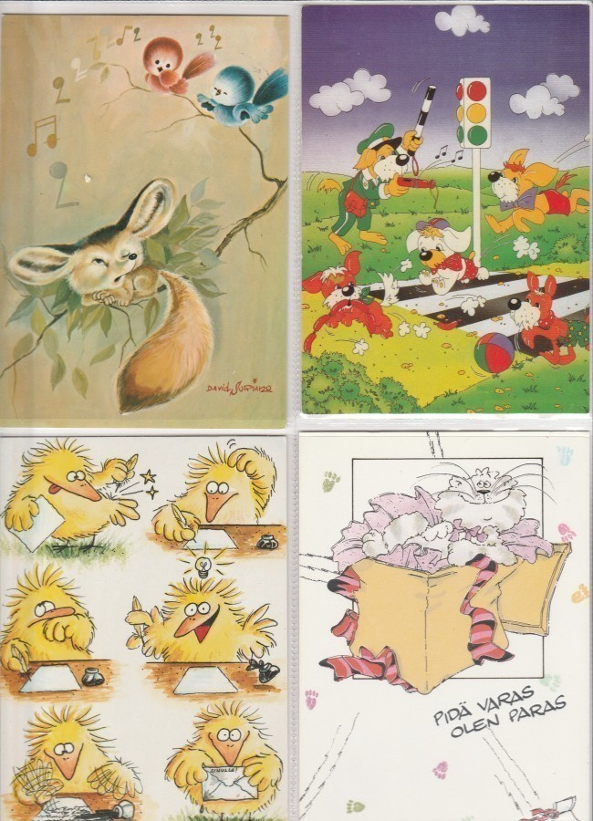 Postikorttierä,   4 korttia, Nallet / Pehmolelut