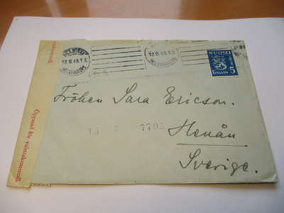1945 Hki valutakontroll - kuori Ruotsiin