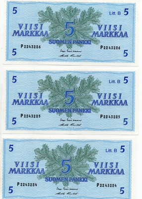 3 Prättäistä numeroa 5 mk 1963