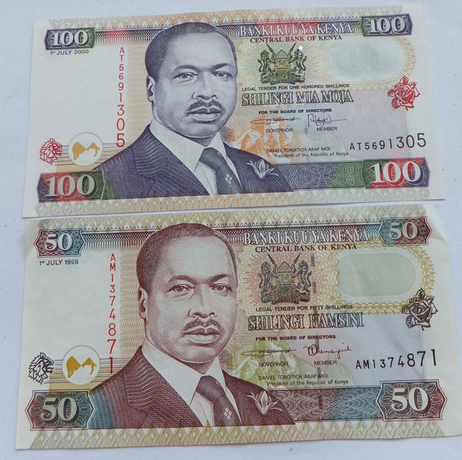 Kenya 100 Shilingi 2000 UNC Käyttämätön + 50 shilingi 1999