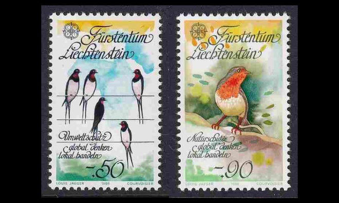 Liechtenstein 893-4 ** Europa luonnonsuojelu lintu (1986)