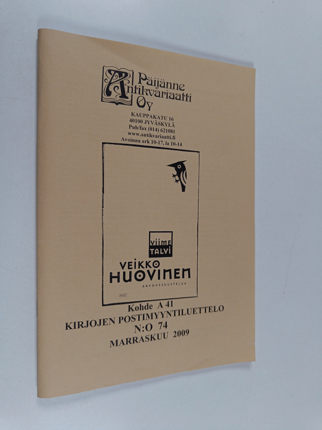 Kirjojen postimyyntiluettelo n:o 74 marraskuu 2009