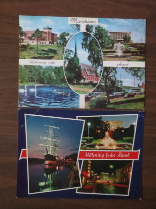 Åland kaksi sommitelmakorttia 1970-luku