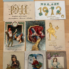 9 VANHAA Uudenvuodenkorttia 1900-l – Kohopainetut - pikkukuva 1
