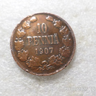 10 penniä 1907 kulkematon patinoinin alkua, - pikkukuva 3