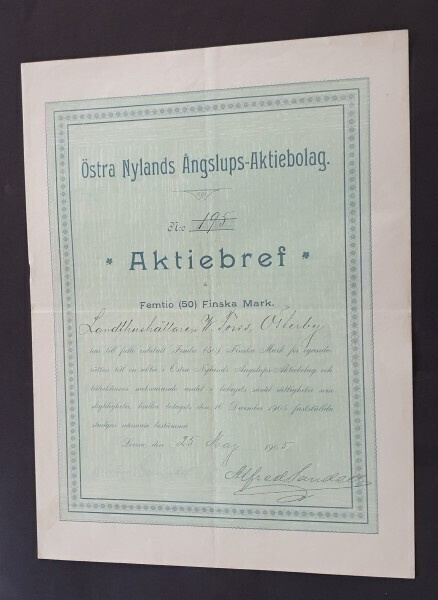 osakekirja laiva / varustamo Ö-N Ångslups ab Lovisa 1912