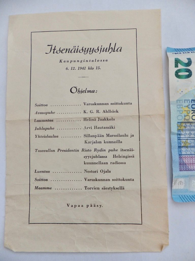 VANHA Ohjelma Itsenäisyysjuhla 6.12.1941 Vaasa