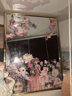 Vintage:4 kuutiopeltirasiat, peili & teekannu burgee look