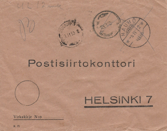 KIRJE, Postin sisäinen postitus 1950 -luvulla, eri postitoim