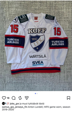 Anton Lundell HIFK game worn