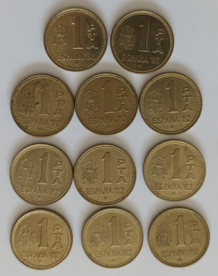 11 kpl Espanja 1 ptas1980-1982, 2 kuvaa