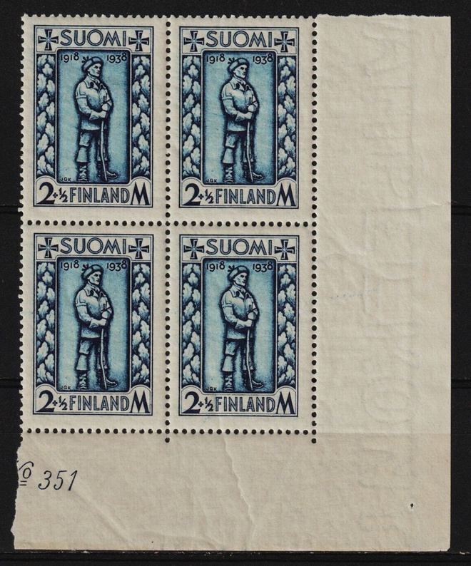 1938 Rintamiesmerkki- neliö leimaamattomana