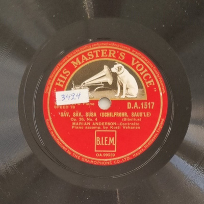 Savikiekko 1936 Marian Anderson  Kosti Vehanen HMV D.A.1517