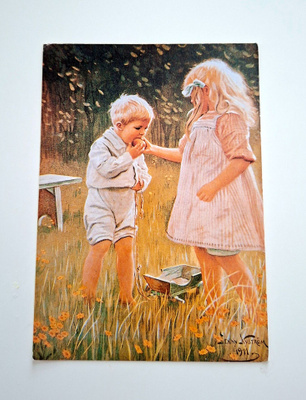 JENNY NYSTRÖM 1911 "Tyttö ja poika"-KULKEMATON POSTIKORTTI
