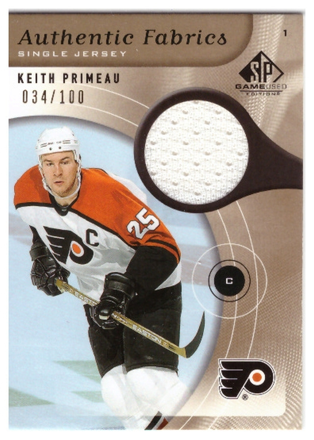 KEITH PRIMEAU Flyers 04 SP GameUsed Auth.Fabrics #AF-KP GOLD