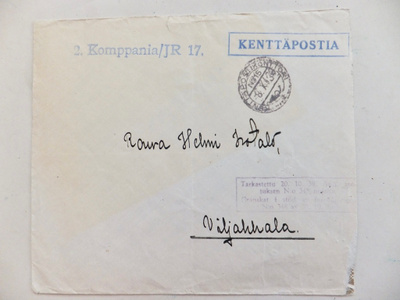 VANHA Kuori Kenttäposti 2.Komppania/JR.17 Leima 1939