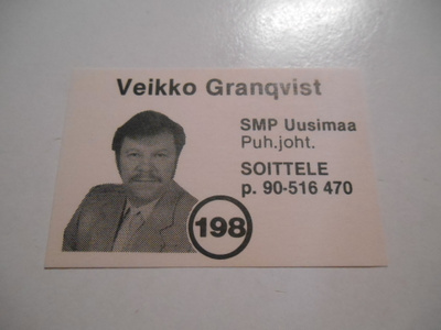 TT Etiketti Veikko Granqvist SMP Uusimaa