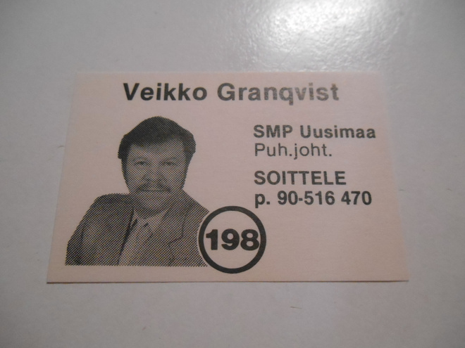 TT Etiketti Veikko Granqvist SMP Uusimaa