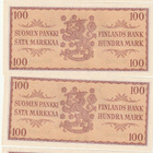 Suomi 100 mk 1957 4 kpl - O2114207-...10 peräkk. no:t kl 9 - pikkukuva 2