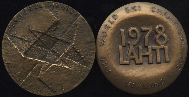 Kaksi mitalia Lahti 1978 ja Finncell 1968