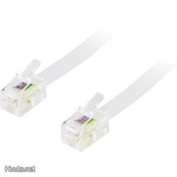 Deltaco modulaarikaapeli 4P4C (RJ10), 5m, valkoinen *UUSI*