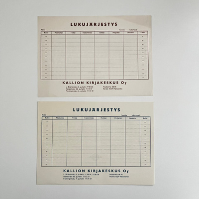 Vanha lukujärjestys (4kpl)