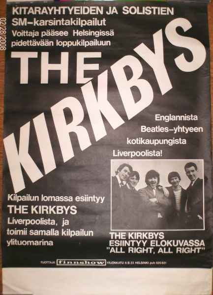 The Kirkbys (U.K.)  yhtyeen vanha keikkajuliste (Sis.pk:t)