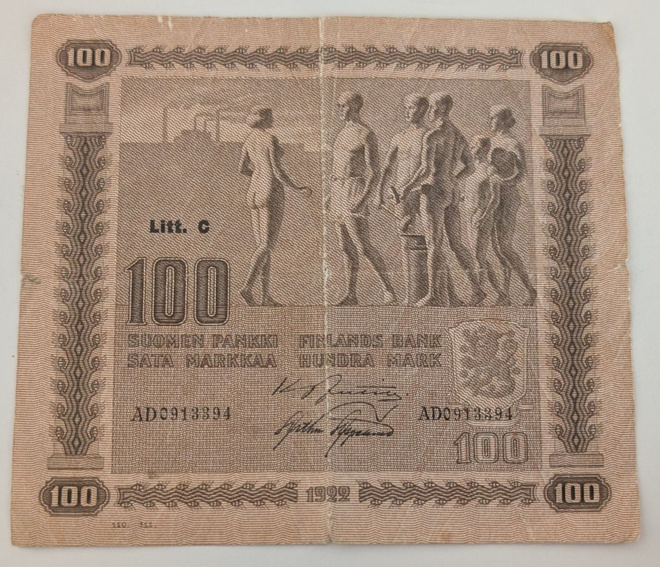 100 Markkaa 1922 Litt. C AD0913394