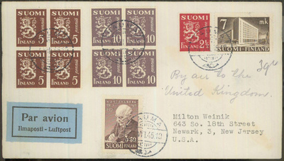 M30 1945 lentokirje USAhan "By air to UK" 4.8.1945