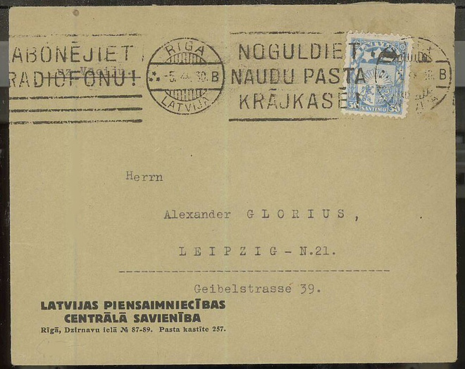 Latvia Mi 122 kirje Saksaan