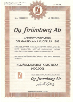OKK obligaatio Strömberg 14.1.1983
