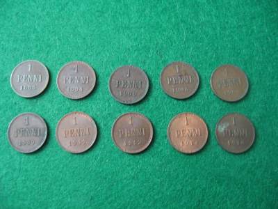 10 kpl 1 penni - 1883-1916