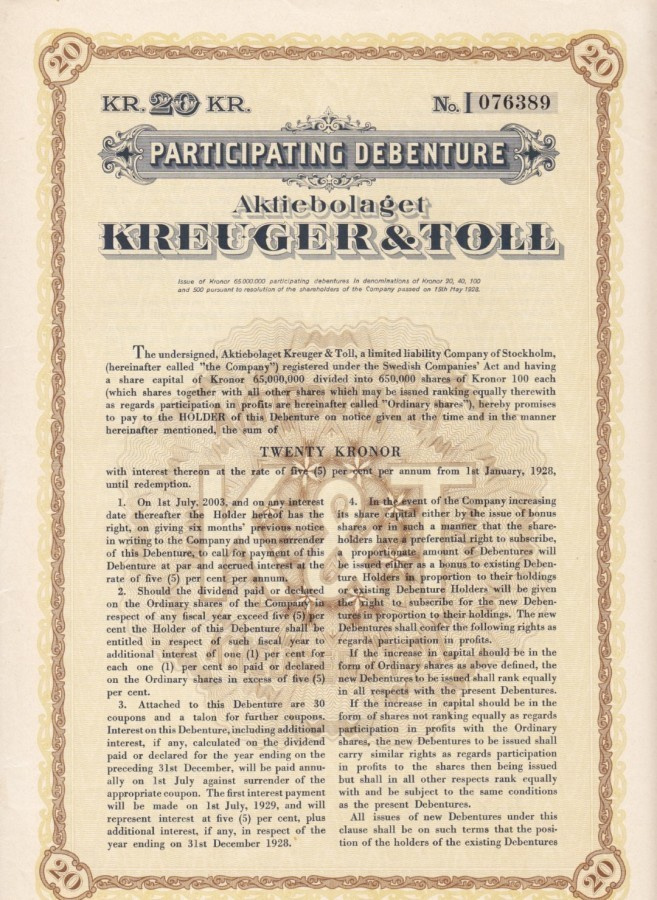 OKK 1928 Kreuger & Toll Ab Ruotsi