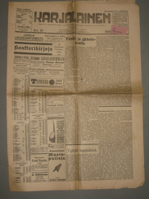Sanomalehti  Karjalainen 29.2.1920