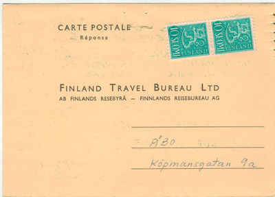 M54 10 (mk) pari vastauspostikortti Maarianhaminasta - leima