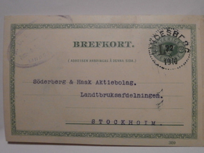 KIRJEKORTTI  5. BREFKORT PV 22.3.1910
