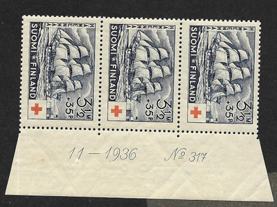 Punainen risti 1937 3,5+0,35 (LAPE 3x201) ** numerorivilö