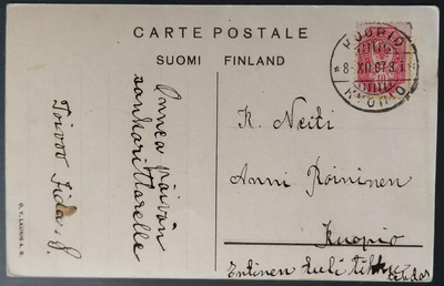 Kotkamallin 10 p:n merkki onnittelukortilla Kuopio 1907