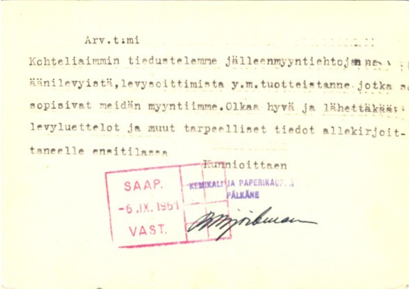 FIRMAK. PÄLKÄNEKEMIKALI- JA PAPERIKAUPPA -HELSINKI