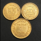 50 Centimes 1922, 1932 & 1 Franc 1923. Hienokuntoiset. - pikkukuva 2
