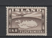(SA0553) ICELAND, 1934 (Air Post. Plane Map of Iceland)